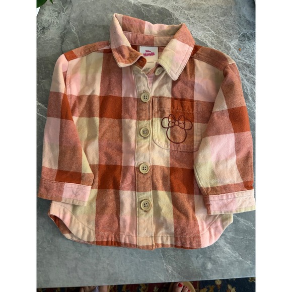 Disney Minnie Mouse Other - Kids Flannel Shirt 18M Pink Orange Disney Minnie Mouse